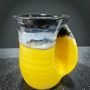 Neher Pottery Right Hand Handwarmer Mug Cup Drip Glaze Yellow and Black Signed